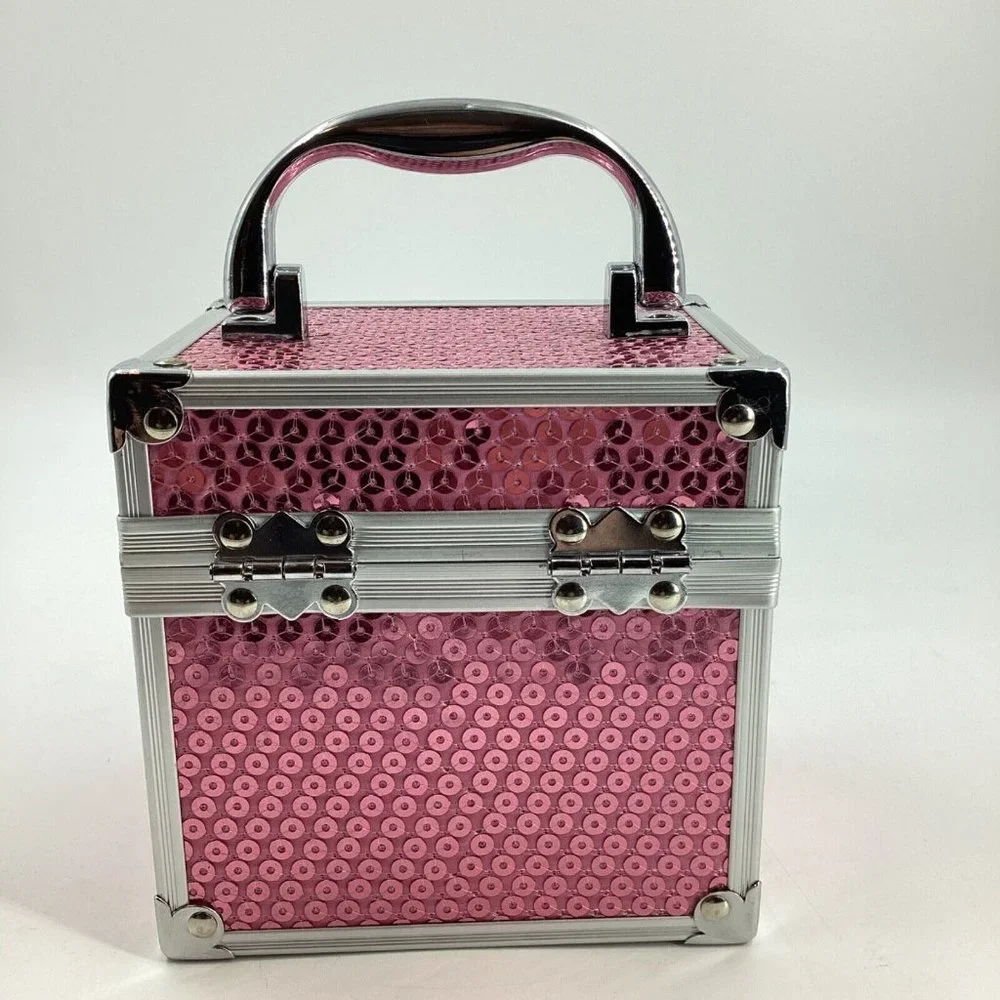Caboodles Mini Pink Sequin Makeup Case Organizer 2012 Sparkle Silver